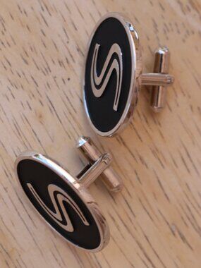 Hickok Vintage Oval Cufflinks Letter S Monogram Silver Tone Black